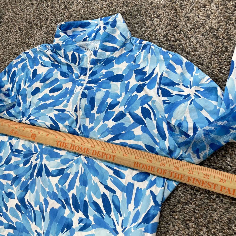 IBKUL Women's XL Quarter Zip Sun Shirt Blue White Floral IceFil Cooling UPF 50+ - Picture 6 of 8